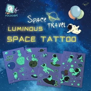  Aydınlık Astronot Evren Geçici Dövmeler Sticker Çocuklar İçin Sahte Dövme Gezegenler Yıldız Dövmeler Çocuk Su Geçirmez Uzay Adamı