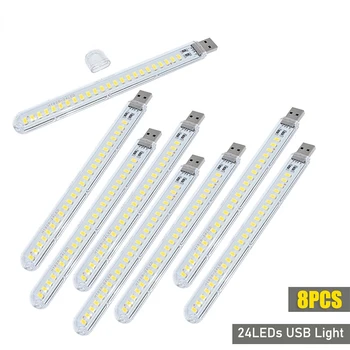  8 adet 24 LEDs USB taşınabilir şerit ışık kitap lamba 5730 Led gece ışıkları odası acil aydınlatma için uygun güç bankası bilgisayar