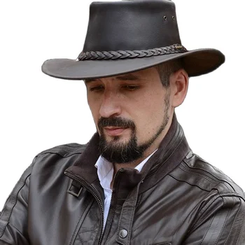  Retro kovboy şapkası Erkek Batı Denim Deri Saf İnek Derisi Şövalye Kap Şapka Erkekler için