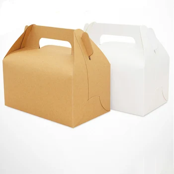  10 adet Kraft kağıdı kulplu kutu Çerez Muffin Cupcake Pişirme Kek Kutuları Düğün Doğum Günü noel hediyesi Ambalaj Kutuları