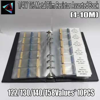  0.25 W 122/130/140/158 Değerleri 1R~10M Ohm 1 / 4W 1 % Metal film rezistans Çeşitli Direnç Kiti Paketi Örnek Kitap