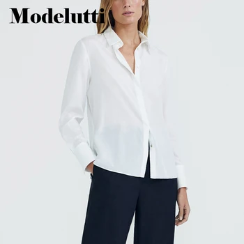  Modelutti SS Yeni İngiltere Tarzı Ofis Bayan Basit Moda Poplin Katı Bluz Kadınlar Blusas Mujer De Moda 2022 Gömlek Kadın Üstleri