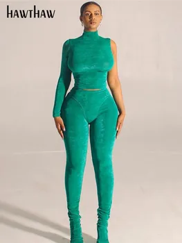  Hawthaw Kadınlar Uzun Kollu Mahsul Tops uzun pantolon İki Parçalı Setleri Kıyafetler Eşofman 2022 güz giyimi Toptan Ürünler İş İçin