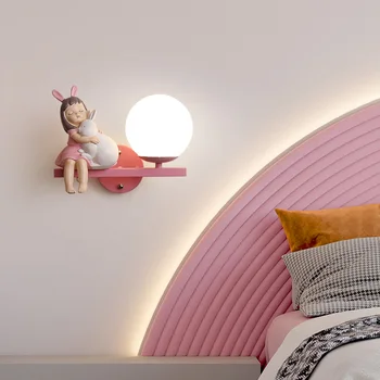  Reçine Kız Tavşan duvar lambası cam küre led duvar Lambası İskandinav Yaratıcı Oturma Odası Yatak Odası Çalışma Ev Dekor Karikatür Gece Lambası