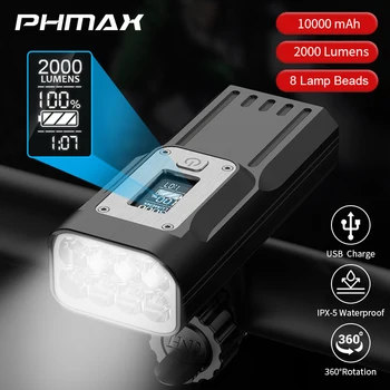  PHMAX bisiklet ışık 2000 lümen far yağmur geçirmez bisiklet el feneri ön lamba MTB yol USB şarj arka ışık bisiklet fener