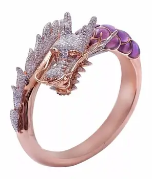  Benzersiz Tarzı Kadın Zodyak Ejderha Hayvan Yüzük, Altın Nişan Yüzüğü Kadın Retro Düğün Katılım Ziyafet Yüzük Rose 