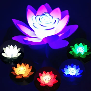  LED su geçirmez yüzen Lotus ışık, zambak çiçeği gece lambası yapay çiçek lamba dış aydınlatma peyzaj