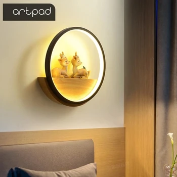  Artpad 19W LED Yuvarlak Duvar Aplik Yatak Odası Başucu Oturma Odası dekor aydınlatma 3 Renk Kısılabilir Reçine Geyik Duvar ışıkları 110V 220V