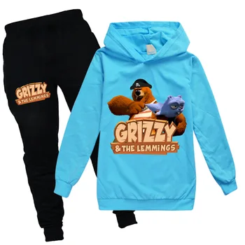  Çocuklar Hoodies Karikatür çocuk Kazak Lemmings Grizzy Ayı Erkek Kız kazak Çocuk Hoodies Giyim pantolon 2 adet Set