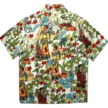  Vintage Bayan Çiçek Tam Baskı Düğmesi Gömlek Küba Boyun Gevşek Erkek Hawaii Plaj Bluzlar Bayan Üstleri Yaz Büyük 2XL Harajuku