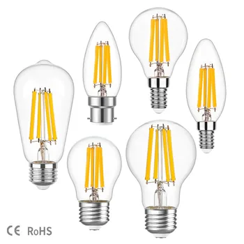  E27 E14 Retro Edison LED filament ampul lamba 2 W 4 W 6 W 8 W AC220V Ampul C35 G45 A60 ST64 cam ampul Vintage mum ışığı