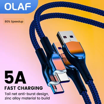  Olaf 5A LED ışık USB Tip-C Kablo İçin Huawei Xiaomi iphone 11 12 13 pro max Xs Xr X SE 8 7 6 Hızlı Şarj Kablosu C Tipi Kablo