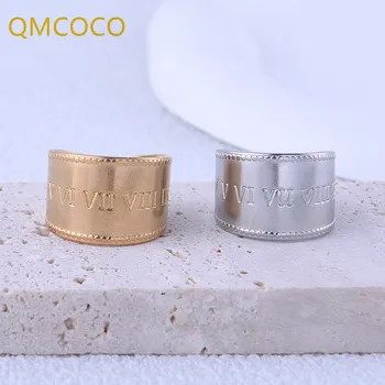  QMCOCO Gümüş Renk Kore Tarzı Mektup Yüzük Retro Moda INS Trend Yeni Açık Hip-Hop Kadın Erkek Çift Hediye