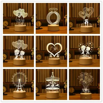  Romantik Aşk 3D Lamba Kalp şeklinde Akrilik LED Gece Lambası Ağacı Dekoratif Masa Lambası sevgililer Günü Noel Dekorasyon Hediyeler