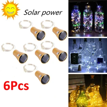  6 Paket Güneş Enerjili Şarap şişe ışıkları 20 LED Mantar Bakır Tel Dize Peri İşık Tatil Noel Partisi Düğün Açık Dekor