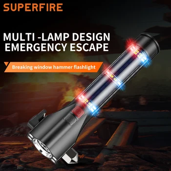  SUPERFİRE D17 Araç Emniyet Çekiç LED El Feneri usb Şarj Edilebilir Yakınlaştırma torch Kamp Su Geçirmez Acil Kullanım Macera Aydınlatma