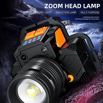  Far Açık Kafa Monte el feneri LED Zoom ışık Far Sensörü İle Su geçirmez Kamp Yürüyüş Güçlü Far