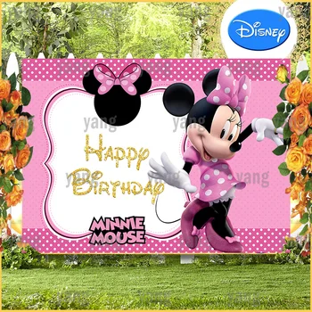  Özel Sevimli Karikatür Disney Minnie Mouse Güzel Beyaz Noktalar Pembe Zemin Kızlar Doğum Günü Partisi Dekorasyon Fotoğraf Arka Plan