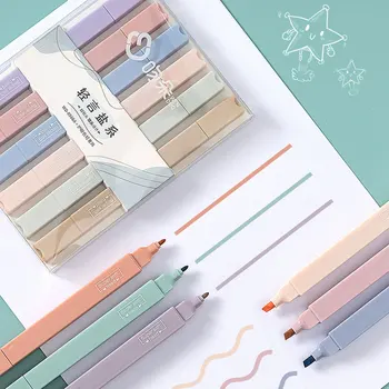 6 adet / ste Çift Uçlu Fosforlu Kalemler Kawaii Şeker Renk Manga İşaretleyiciler Midliner Pastel jel seti Kırtasiye dergisi malzemeleri