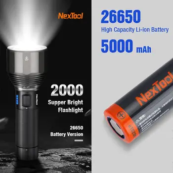  NexTool şarj edilebilir el feneri 2000lm 380m 5 Modları IPX7 su geçirmez LED ışık Tip-C Arama Meşale Kamp için