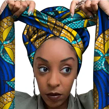  Afrika Baskı Saten Kaput İle Uzun Şerit Wrap Çift Katmanlı Kafa Wrap Ankara Desen Kadın Saç Kapak Büyük Boy Saç Wrap Kap