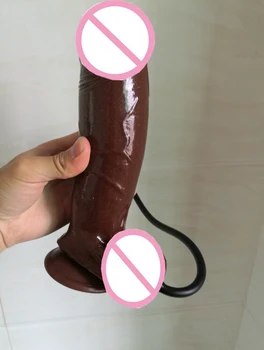  Büyük Yumuşak Kahverengi Pompa Şişme Yapay Penis Seks Oyuncak 20 cm TPR Eşcinsel Büyük Şişme penis Gerçekçi Vantuz Mastürbasyon Seks Ürün