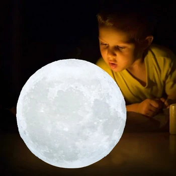  3D Baskı LED Ay Lambası Gece LR44 Düğme Pil Ay ışığı 7 Renk Flaş Pırıltı atmosfer ışığı Çocuk Hediye