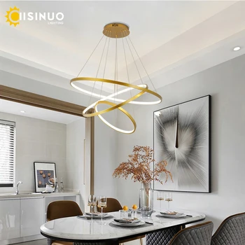  LED Modern asılı kolye ışıkları yemek odası oturma odası için Beyaz / Altın / siyah daire Yüzük Parlaklık lamba aksesuarı ev kapalı lambalar