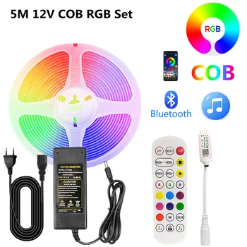  5M 12V COB RGB LED şerit ışık WiFi Bluetooth müzik IR RF uzaktan esnek lamba şerit TV masaüstü ekran arka ışık FOB diyot bant