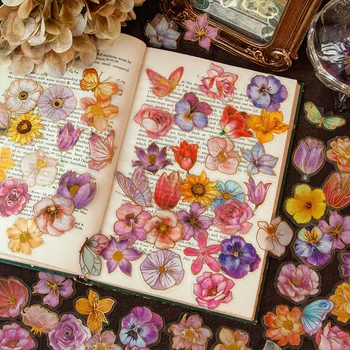  30 Adet Renkli Çiçekler Altın Shing Su Geçirmez DIY Dekoratif Yaşam Sanat Çıkartmaları Dekorasyon