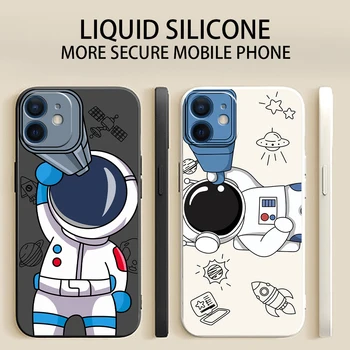  Karikatür Astronot Telefon Kılıfları iPhone 11 12 13 Pro MAX 6 6S 7 8 Artı XS 12 13 Mini X XR SE 2020 Silikon arka kapak Fanda