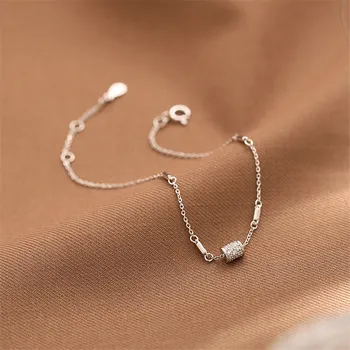  Moda Gümüş Kaplama Link Zinciri Temizle Zirkon Geometrik Charm Bilezik ve Kadın Bileklik Düğün Parti Takı Hediye SL400