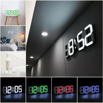  Modern Tasarım 3D Büyük duvar saati LED Dijital USB Elektronik Saatler Duvar Aydınlık Alarm masa saati Masaüstü Ev dekor