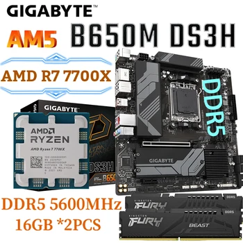  Gigabyte B650M DS3H Soket AM5 Anakart + AMD Ryzen 7 7700X CPU + DDR5 5600MHz 16GB*2 adet RAM Kiti PCI-E 4.0 M. 2 Anakart Yeni