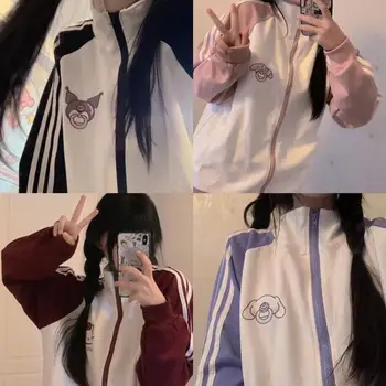  Sanrio Öğrenci Spor Ceket Rahat Fermuar Standı Yaka Ceket Kadın Kuromi Cinnamoroll M-2Xl Boyutu Kawaii Anime Kız doğum günü hediyesi