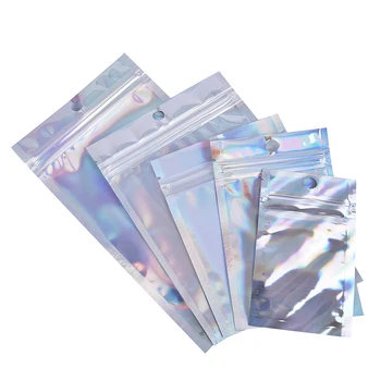  10 Adet Yanardöner Zip Kilit Torbalar Kozmetik Plastik Lazer Holografik fermuarlı çantalar Kendinden Mühür Zarflar hediye keseleri Ücretsiz kargo