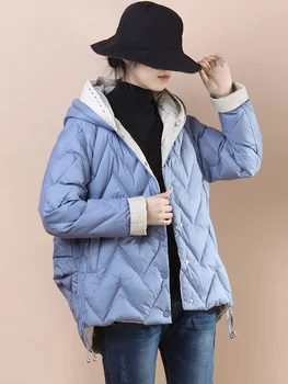  SEDUTMO Kış Ördek şişme ceket kadınlar Ultra Hafif Ince Moda Büyük Boy Ceket Sonbahar Sıcak Patchwork Ince Kapşonlu Parkas ED1787
