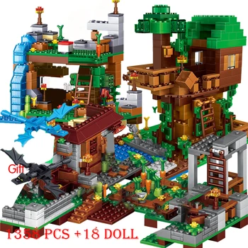  18 stil Benim Dünya Tuğla Seti Maden Çiftliği Dağ Mağarası Şelale Köy Orman TreeHouse Figürleri Modeli oyuncak inşaat blokları Hediyeler