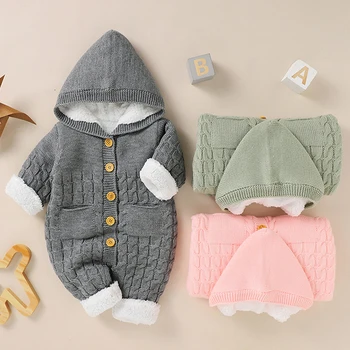  2021 Kış Yeni Bebek Cep Giyim Yenidoğan Tulum Kapşonlu Bebek Kız Romper Çocuk Giysileri Sonbahar Kış Bebek Erkek Bodysuit