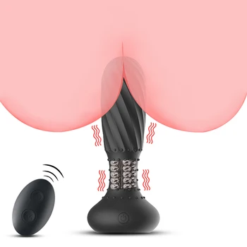 Prostat masaj aleti Uzaktan Vontrol Anal Plug Dahili Dönen Boncuk Butt Plug Silikon Yapay Penis Vibratör Anal Seks Oyuncakları Kadın Erkek için