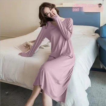  Kore Pijama Kadın İlkbahar Sonbahar Harajuku Gecelikler Göğüs Pedi ile Kız Prenses gece elbisesi Uzun Kollu Ev Giyim Giysi