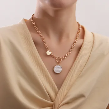  Vintage İnci Gerdanlık Kolye Kadınlar İçin Geometrik Sikke Kolye Kolye Takı Alaşım Kazak Zincir Kolye collier de perles