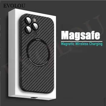  magsafe için Manyetik Kablosuz Şarj Mat Karbon Fiber Telefon Kılıfı için iPhone 13 12 Pro Max 13Pro Sert PC darbeye dayanıklı kapak