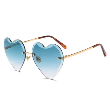  Elmas kesim Aşk Kalp Güneş Gözlüğü Kadın Moda Çerçevesiz güneş gözlüğü Sevimli Seksi Şeker Renkler Bayanlar Gözlük Degrade UV400 Lensler