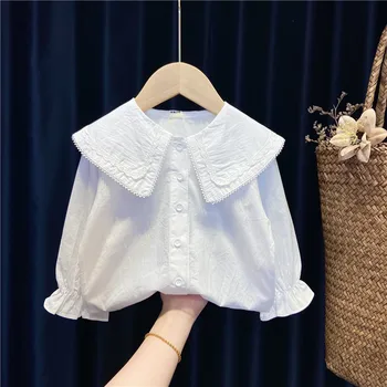  Kız Gömlek Uzun Kollu İlkbahar ve Sonbahar Gömlek Bebek Bebek Giyim Katı Pamuklu Çocuk Üstleri Çocuk Giysileri 12M-8Y Yeni 2021
