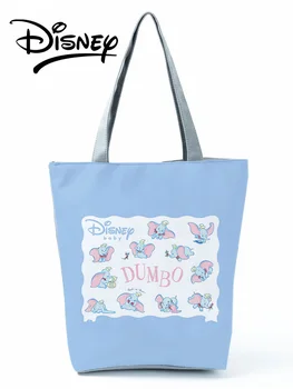  Dumbo Baskılı Çanta Disney Tote Karikatür Fil Yüksek Kapasiteli Çanta Mavi Öğrenci omuzdan askili çanta Kadın Eko Kullanımlık alışveriş çantası