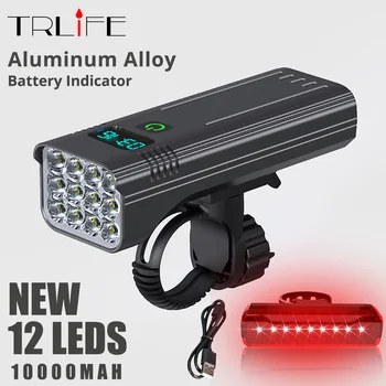  TRLIFE 12LED 10000 MAH bisiklet ışık USB şarj edilebilir 8000 lümen bisiklet ışığı su geçirmez MTB bisiklet aksesuarları ve arka ışıkları Set