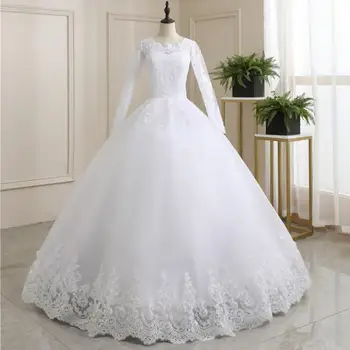  2022 Vintage Dantel Aplike düğün elbisesi Uzun Kollu Kapalı Omuz Balo gelinlikler Vestido De Noiva