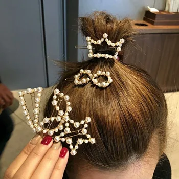  Lüks İnci Hollow Kalp Yıldız Altın Metal Saç Klipleri Kadınlar Kızlar İçin Saç Tokası Tokalarım Toka düğün takısı saç aksesuarları