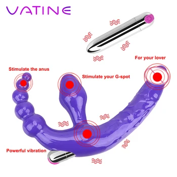  VATINE Straplez Strapon Dildo Vibratörler Anal Plug Seks Oyuncakları Yetişkin Çift kafa Vibratör Kadınlar için Lezbiyen